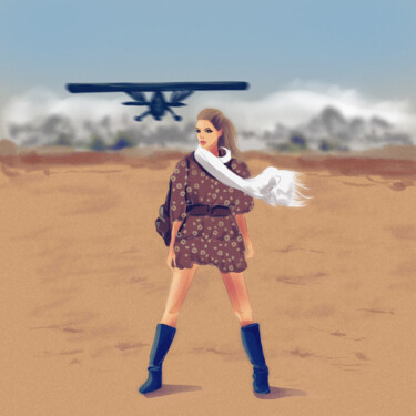 Grafika cyfrowa / sztuka generowana cyfrowo zatytułowany „Girl in the desert” autorstwa Kseniya_sketch, Oryginalna praca, Ma…