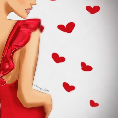 Цифровое искусство под названием "девушка в красном п…" - Kseniya_sketch, Подлинное произведение искусства, Цифровая живопись