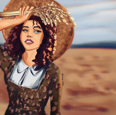 Digital Arts titled "Girl with wheat" by Kseniya Sketch, Original Artwork, Digital Painting
