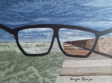 Painting titled "Glasses" by Kseniya Unique, Original Artwork, Acrylic Mounted on Wood Stretcher frame