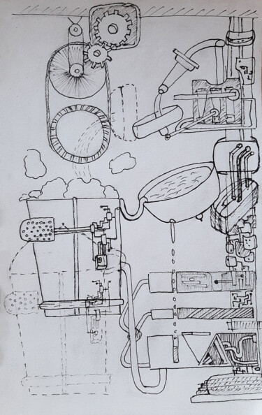 Картина под названием "Mechanicals" - Kseniya Unique, Подлинное произведение искусства, Гелевая ручка