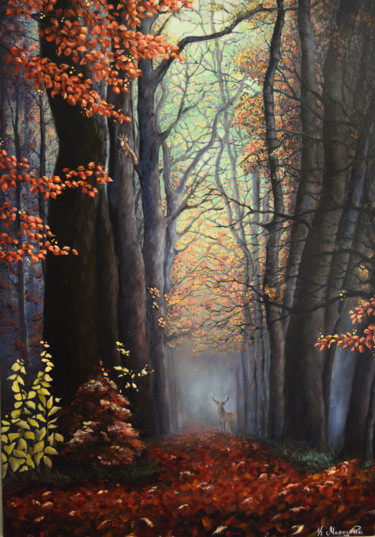 Painting titled "The living forest" by Ksenya Morozova, Original Artwork, Oil Mounted on Wood Stretcher frame