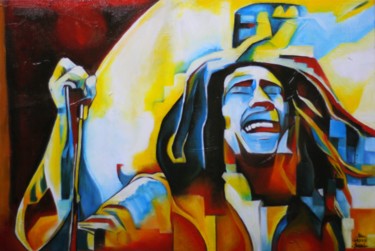 Painting titled "Bob Marley I" by Ks Green, Original Artwork, Oil Mounted on Wood Panel