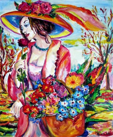 Peinture intitulée "femme aux fleurs" par Kspersee, Œuvre d'art originale
