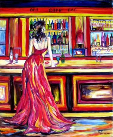 Peinture intitulée "femme dans un bar" par Kspersee, Œuvre d'art originale