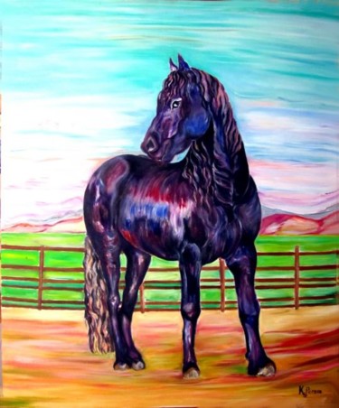Painting titled "cheval noir1" by Kspersee, Original Artwork