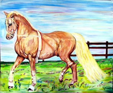 Peinture intitulée "Cheval sur la pelou…" par Kspersee, Œuvre d'art originale