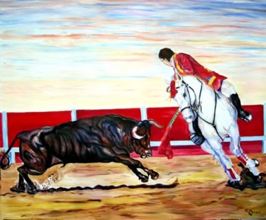 Peinture intitulée "La corrida à cheval" par Kspersee, Œuvre d'art originale