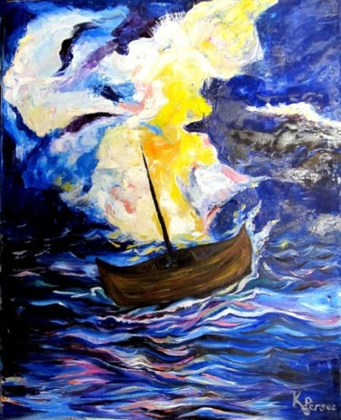 Painting titled "bateau blue" by Kspersee, Original Artwork