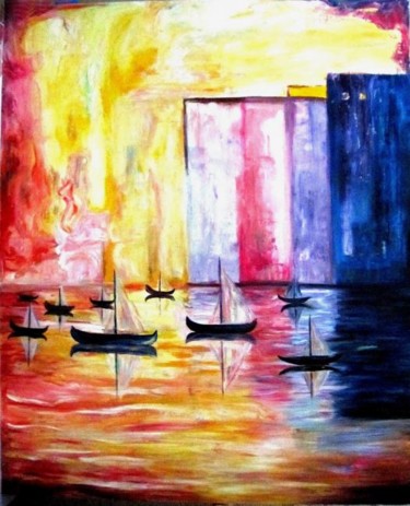 Peinture intitulée "les bateaux devant…" par Kspersee, Œuvre d'art originale
