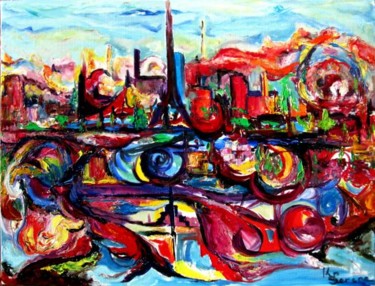 Peinture intitulée "ville fabuleuse" par Kspersee, Œuvre d'art originale