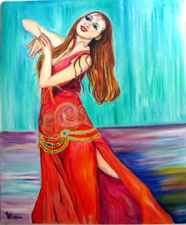 Peinture intitulée "danseuse en robe ro…" par Kspersee, Œuvre d'art originale
