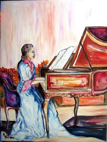 Painting titled "femme et piano" by Kspersee, Original Artwork
