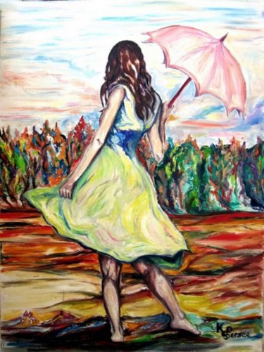 Peinture intitulée "fille au parapluie" par Kspersee, Œuvre d'art originale
