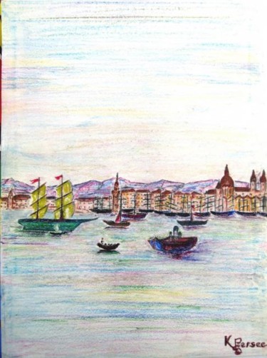 Peinture intitulée "les bateaux sur mer" par Kspersee, Œuvre d'art originale
