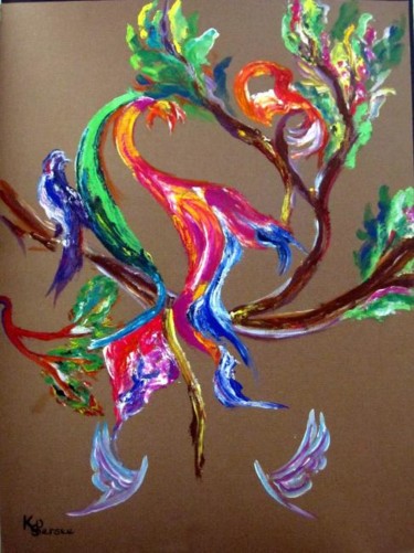 Painting titled "oiseaux sur arbre" by Kspersee, Original Artwork