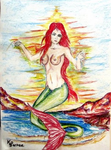 Peinture intitulée "sirène à cheveux ro…" par Kspersee, Œuvre d'art originale