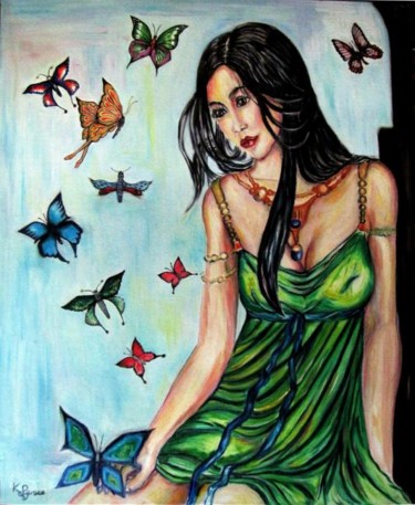 Peinture intitulée "fille et papillon" par Kspersee, Œuvre d'art originale