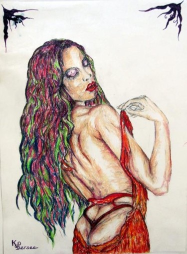 Painting titled "femme à robe rouge" by Kspersee, Original Artwork