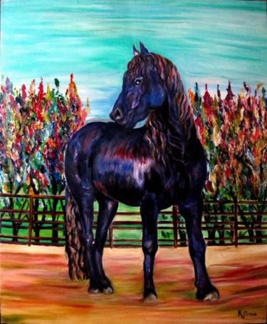 Painting titled "cheval noir" by Kspersee, Original Artwork