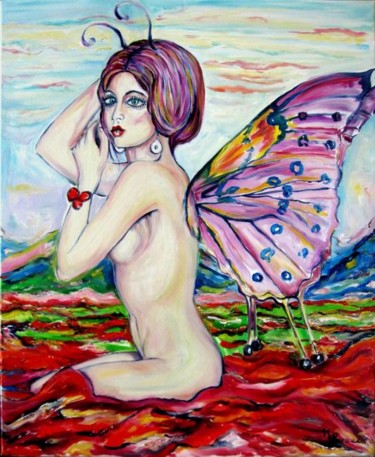 Painting titled "fille papillon" by Kspersee, Original Artwork