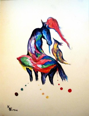 Painting titled "cheval et oiseaux" by Kspersee, Original Artwork