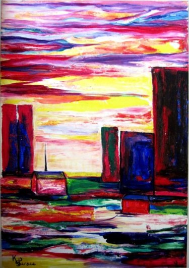Peinture intitulée "la ville rouge" par Kspersee, Œuvre d'art originale