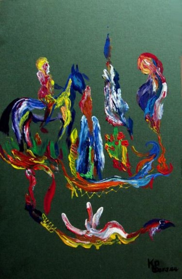 Painting titled "femme sur cheval bl…" by Kspersee, Original Artwork