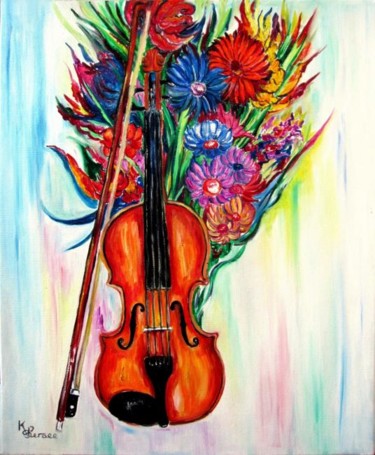 Peinture intitulée "violon et fleurs" par Kspersee, Œuvre d'art originale