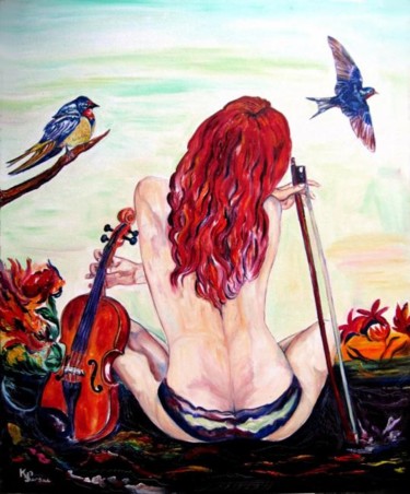 Peinture intitulée "violoniste et oisea…" par Kspersee, Œuvre d'art originale
