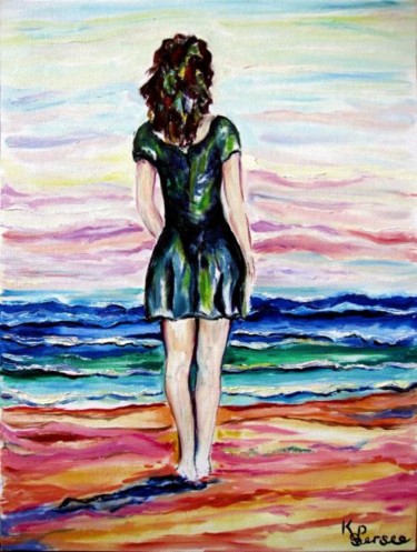 Painting titled "femme en vert face…" by Kspersee, Original Artwork