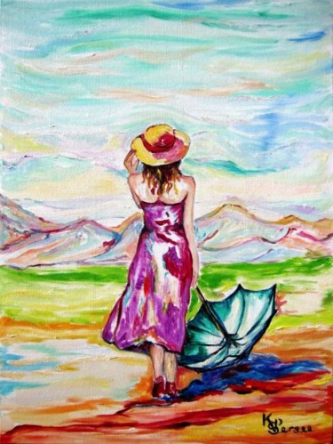 Painting titled "jeune fille au chap…" by Kspersee, Original Artwork