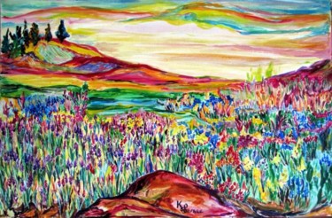 Peinture intitulée "plaine fleurie" par Kspersee, Œuvre d'art originale