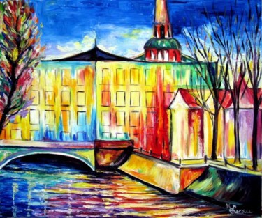 Peinture intitulée "petit pont de nuit" par Kspersee, Œuvre d'art originale