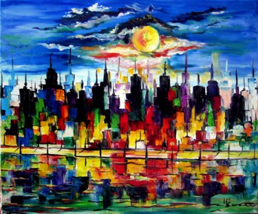 Painting titled "New York au clair d…" by Kspersee, Original Artwork, Oil