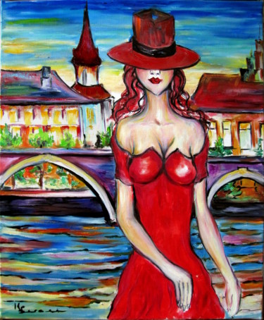 Painting titled "femme en rouge deva…" by Kspersee, Original Artwork