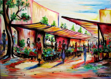 Peinture intitulée "marché aux fleurs" par Kspersee, Œuvre d'art originale