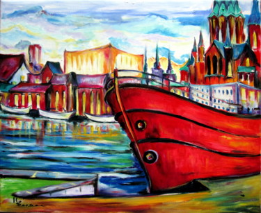 Peinture intitulée "bateau rouge" par Kspersee, Œuvre d'art originale