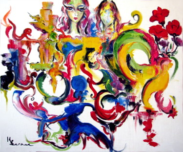 Peinture intitulée "les filles et fleurs" par Kspersee, Œuvre d'art originale