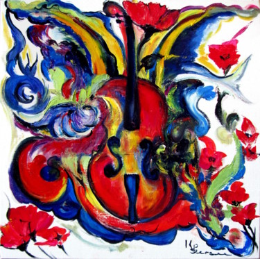 Painting titled "violon et fleur" by Kspersee, Original Artwork