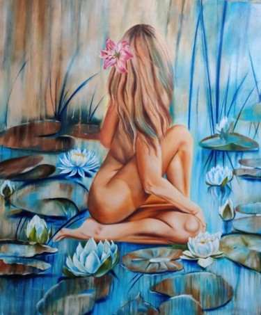 Painting titled "Lady in the lotus p…" by Geetu Thakur, Original Artwork, Oil