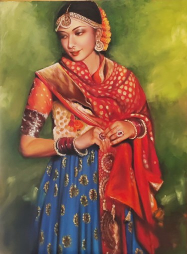 Painting titled "Indian Princess" by Geetu Thakur, Original Artwork, Oil