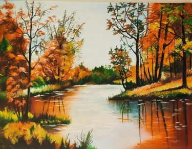 Malerei mit dem Titel "Flow of the River" von Geetu Thakur, Original-Kunstwerk, Acryl