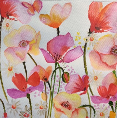 Painting titled "Flowers on the wall" by Geetu Thakur, Original Artwork, Watercolor Mounted on Cardboard