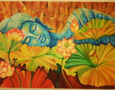 Pintura intitulada "Sleeping Budha" por Geetu Thakur, Obras de arte originais, Óleo