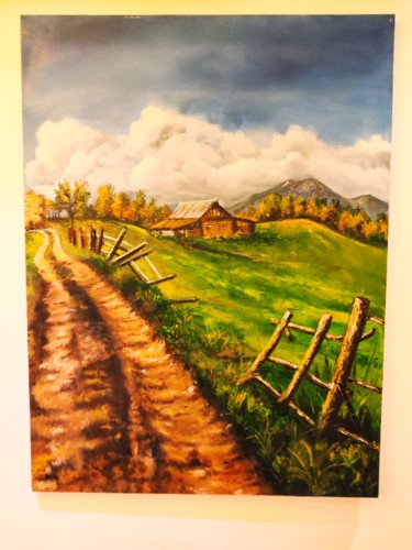 Schilderij getiteld "Country Road" door Geetu Thakur, Origineel Kunstwerk, Olie