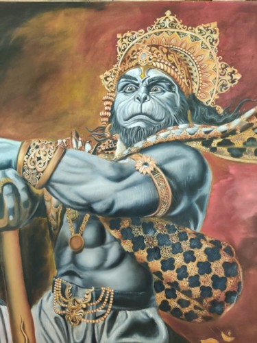 Painting titled "The Lord Hanuman" by Geetu Thakur, Original Artwork, Oil