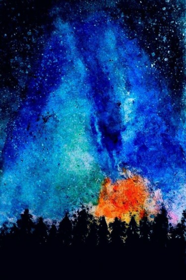 Painting titled "Burning sky" by Ksy, Original Artwork, Watercolor