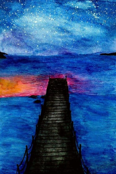 Картина под названием "Sunset" - Ksy., Подлинное произведение искусства, Акварель