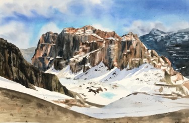 Картина под названием "Dolomites Italian A…" - Kseniia Tikhomirova, Подлинное произведение искусства, Акварель